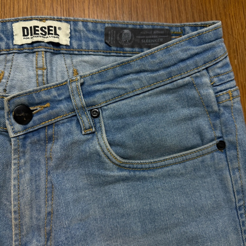 Diesel Mens Sleenker Jeans 34x30 Stretch Slim Skinny Blue Denim 084GM Distressed